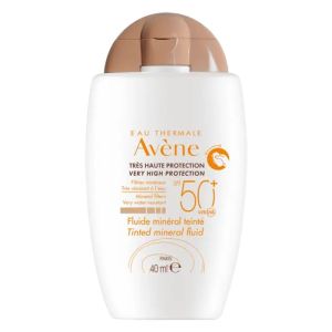 AVENE SOLAIRE Fluide Minéral Teinté SPF50+ 40ml - Très Haute Protection Peaux Sensibles, Réactives, Intolérantes