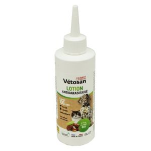 VETOSAN Lotion Anti-parasitaire sans Rinçage 150ml - Chat, Chien Dès 3 Mois - Anti-Puces, Anti-Tiques