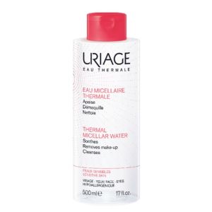 URIAGE Eau Micellaire Thermale 500ml Peaux Sensibles Sujettes aux Rougeurs - Visage, Yeux