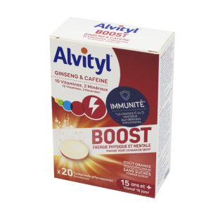 ALVITYL BOOST 20 Comprimés effervescents - Ginseng, Caféine, 10 Vitamines, 2 Minéraux