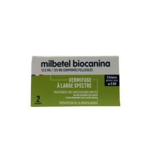 BIOCANINA MILBETEL 12.5mg/125mg Vermifuge Chiens de 5 à 75 kg - Comprimés Pelliculés Arôme Viande - 3661729025223