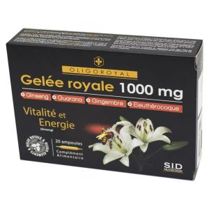 OLIGOROYAL Gelée Royale 1000 mg Vitalité et Energie - Ginseng, Guarana, Gingembre - 20 Ampoules