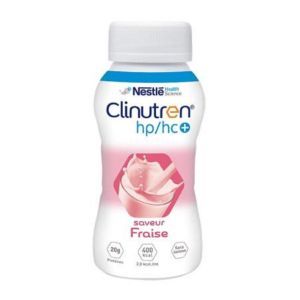 CLINUTREN HP/HC+ Fraise - Complément Nutritionnel 400 Kcal Sans Lactose - Lot de 4 Bouteille/200ml