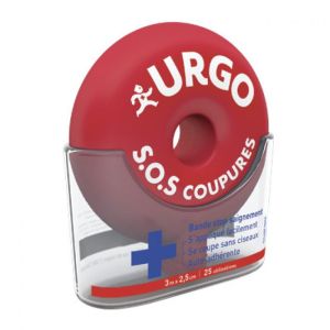 URGO SOS COUPURES 3m x 2.5cm - Bande Stop Saignement - S' applique Facilement, Se Coupe sans Ciseaux