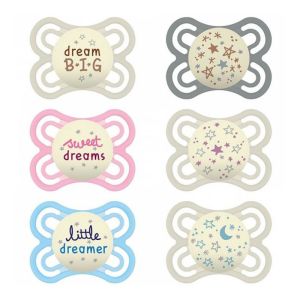 MAM 2 Sucettes Perfect Nuit 2-6 Mois Brille dans la nuit Silicone Référence 12