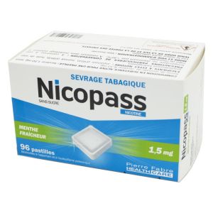 Nicopass 1,5 mg menthe fraîcheur, sans sucre - 96 pastilles à sucer