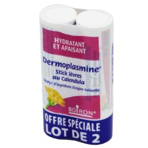 DERMOPLASMINE Lot de 2 Sticks Lèvres 4g au Calendula - 99.9% d' Ingrédients d' Origine Naturelle