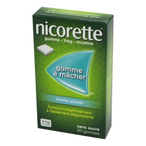 Nicorette 2 mg menthe glaciale, sans sucre - 30 gommes à mâcher