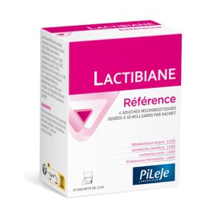 LACTIBIANE Référence 10 Sachets 2.5g - 4 Souches Microbiotiques Concentrées Dosées à 10 Milliards