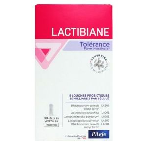 LACTIBIANE Tolérance 30 Gélules - 5 Souches Microbiotiques Concentrées Dosées à 10 Milliards