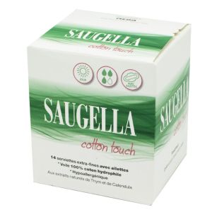 SAUGELLA COTTON TOUCH Serviette Extra Fine JOUR avec Ailettes - Bte/14