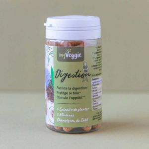 MyVeggie DIGESTION 60 Gélules - Complément Alimentaire Végans - Digestion, Foie, Appétit