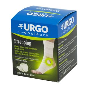 URGO STRAPPING 3 - 3cm x 2.5m Bande Elastique Tissée Adhésive de Contention pour Entorse, Claquage,