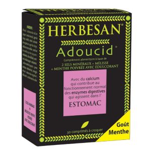 ADOUCID Estomac Digestion - Complément Alimentaire Mélisse, Menthe Poivrée, Calcium - 30 Comprimés