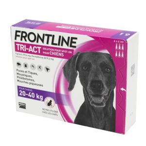 FRONTLINE TRI ACT L - 6 Pipettes - Chiens de 20 à 40 kg - Traitement, Prévention des Infestations