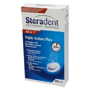 STERADENT NETTOYANT TRIPLE ACTION PLUS Bte/90 - Nettoyage des Appareils Dentaires All in 1 - Nettoya