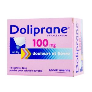 Doliprane 100 mg, poudre pour solution buvable en sachet-dose, boîte de 12