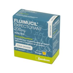 FLUIMUCIL 200 mg ADULTES, granulés ,sans sucre, sans sel - 18 sachets