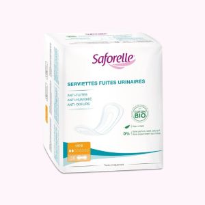 SAFORELLE BIO 20 Serviettes Fuites Urinaires MINI - Anti-Fuites, Anti-Humidité, Anti-Odeurs