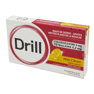 Drill Miel Citron sans sucre, 24 pastilles à sucer