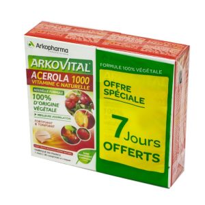 ARKOVITAL ACEROLA 1000 Complément Alimentaire Tonique à l'Acérola - Lot 2X30 Comprimés à Croquer