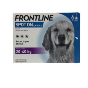 FRONTLINE SPOT ON Chien L (20 à 40kg) 6 Pipettes de 2.68ml - Anti Parasitaires (Puces, Tiques, Poux)