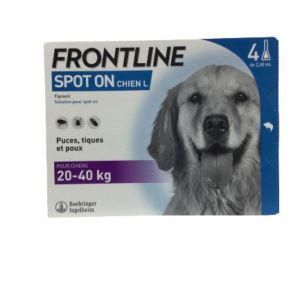 FRONTLINE SPOT ON Chien L (20 à 40kg) 4 Pipettes de 2.68ml - Anti Parasitaires (Puces, Tiques, Poux)