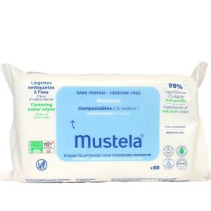 EXPANSCIENCE - Mustela 60 lingettes nettoyantes compostables sans parfum