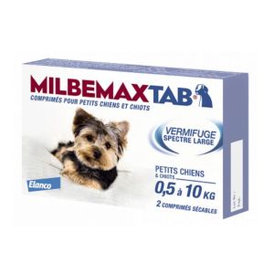 MILBEMAXTAB Petits Chiens de 0.5 à 10kg - Vermifuge Interne Spectre Large - Bte/2 Comprimés