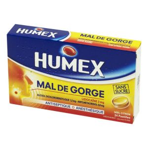 HUMEX MAL DE GORGE Miel Citron 24 pastilles sans sucre