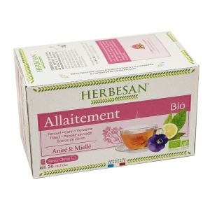 HERBESAN BIO ALLAITEMENT 20 Sachets de 1.5g - Fenouil, Carvi, Verveine, Tilleul, Pensée Sauvage, Citron Ecorce