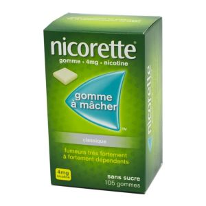 Nicorette 4 mg classique sans sucre,105 gommes à mâcher