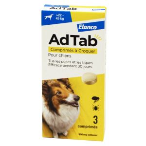 ADTAB 900mg de Lotilaner Antiparasitaire Interne Chien de +22 à 45kg - 3 Comprimés à Croquer