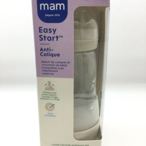 MAM Biberon Easy Start Anti Colique 260ml Gris -2 Mois et + Tétine Débit 2 Moyen, 9001616836541