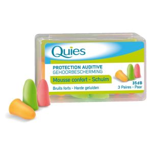 QUIES Protection Auditive en Mousse Confort - 3 Couleurs FLUO - Bte/3 Paires