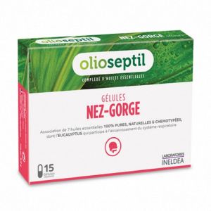OLIOSEPTIL Nez Gorge 15 Gélules - Confort Respiratoire - A Base de 7 Huiles Essentielles