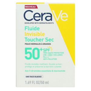 CERAVE - Fluide solaire invisible toucher sec SPF50+ Haute protection visage 50ml