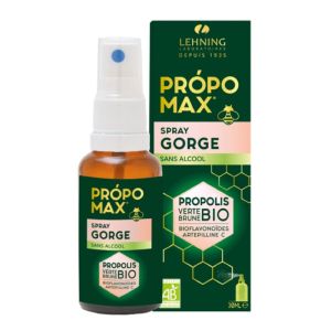 PROPOMAX GORGE Spray Sans Alcool 30ml - Propolis Verte et Brune Bio, Bioflavonoïdes, Artépilline C
