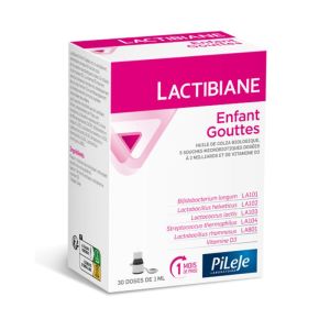 LACTIBIANE Enfant Gouttes - 5 Souches Microbiotiques Dosées à 2 Milliards + Vitamine D - 30ml