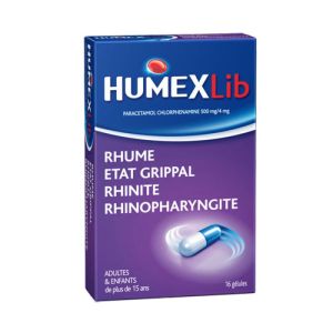 Humexlib Paracétamol Chlorphénamine 500 mg/4 mg, 16 gélules