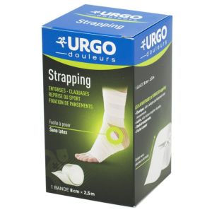 URGO STRAPPING 8 - 8cm x 2.5m Bande Elastique Tissée Adhésive de Contention pour Entorse, Claquage,