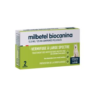 BIOCANINA MILBETEL 12.5mg/125mg Vermifuge Chiens de 5 à 75 kg - Comprimés Pelliculés Arôme Viande - 3661729025223