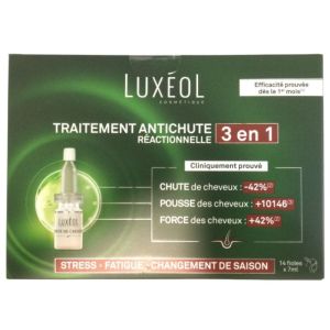 LUXÉOL - Traitement anti chute réactionnelle 3 en 1 - 14 fioles programme 1 mois