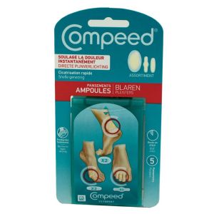 COMPEED 5 Pansements Ampoules Assortiment 3 Formats - Technologie Hydrocolloïde