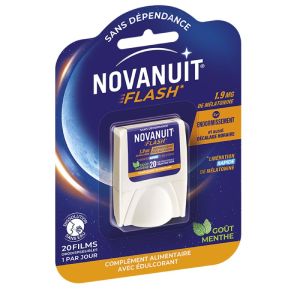 NOVANUIT FLASH 20 Films Orodispersibles - Endormissement, Jet Lag, Décalage Horaire - 1.9mg de Mélatonine