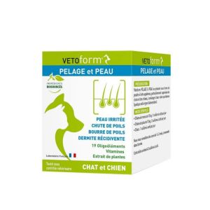 VETOFORM PELAGE ET PEAU Chat Chien 100g - Peau Irritée, Chute de Poils, Bourre de Poils, Dermite Récidivante