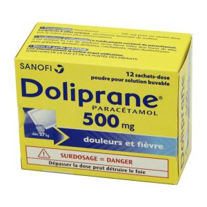 Doliprane 500 mg, poudre pour solution buvable, 12 sachets-dose