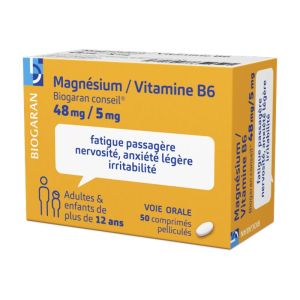 Magnésium Vitamine B6 Biogaran 48mg/5mg - 50 comprimés