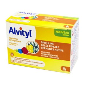 ALVITYL Résistance de l' Organisme 8 Flacons de 10ml - Dès 3 Ans - Spiruline, Gelée Royale, Ferments