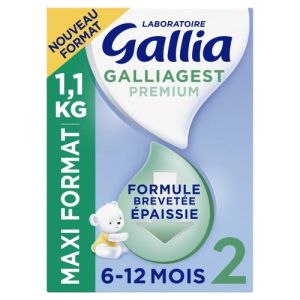 GALLIAGEST 2 Premium - Formule brevetée épaissie à l'amidon - Lait en poudre 6 /12 mois - Bte/ 2x550g